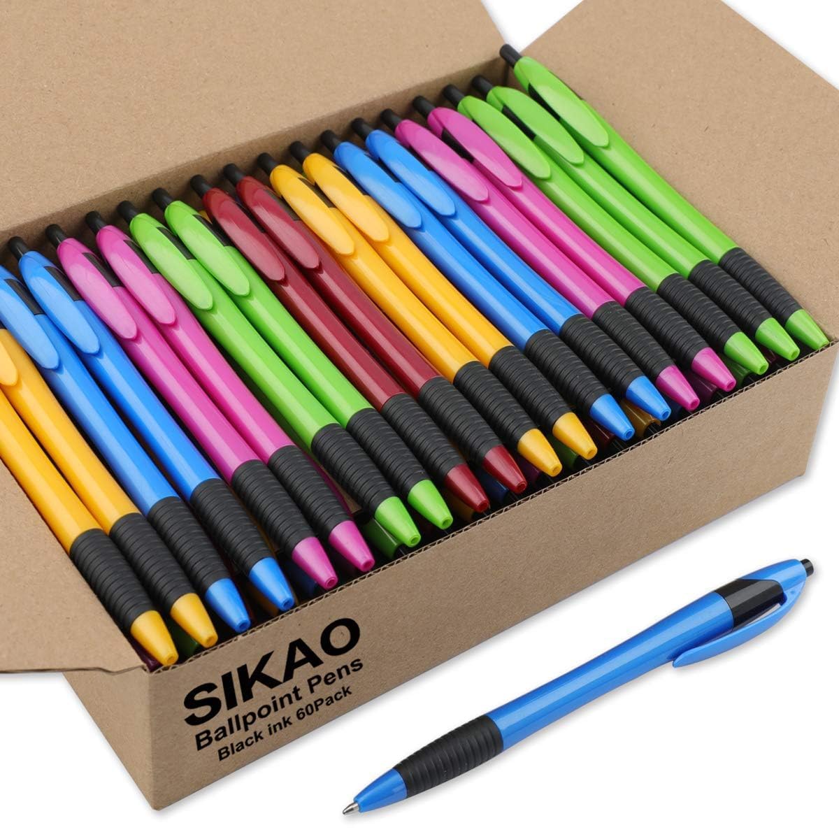 Sikao Pens Bulk, 60 Pack Gripped Slimster Ballpoint Pens Black Ink