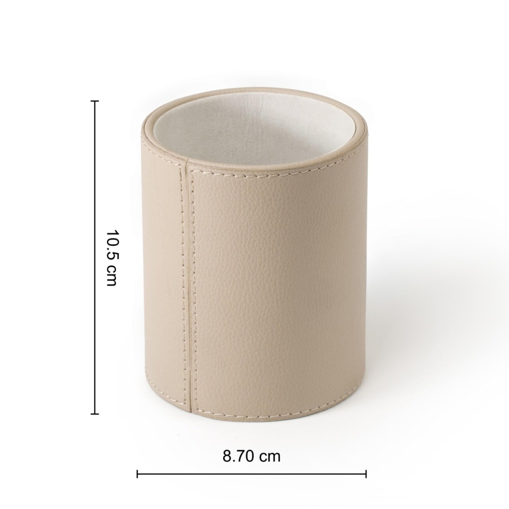 Osco Faux Leather Pen Pot, Desk Pencil Holder with Wipe-Clean Finish, Compact Round Desk Organizer
