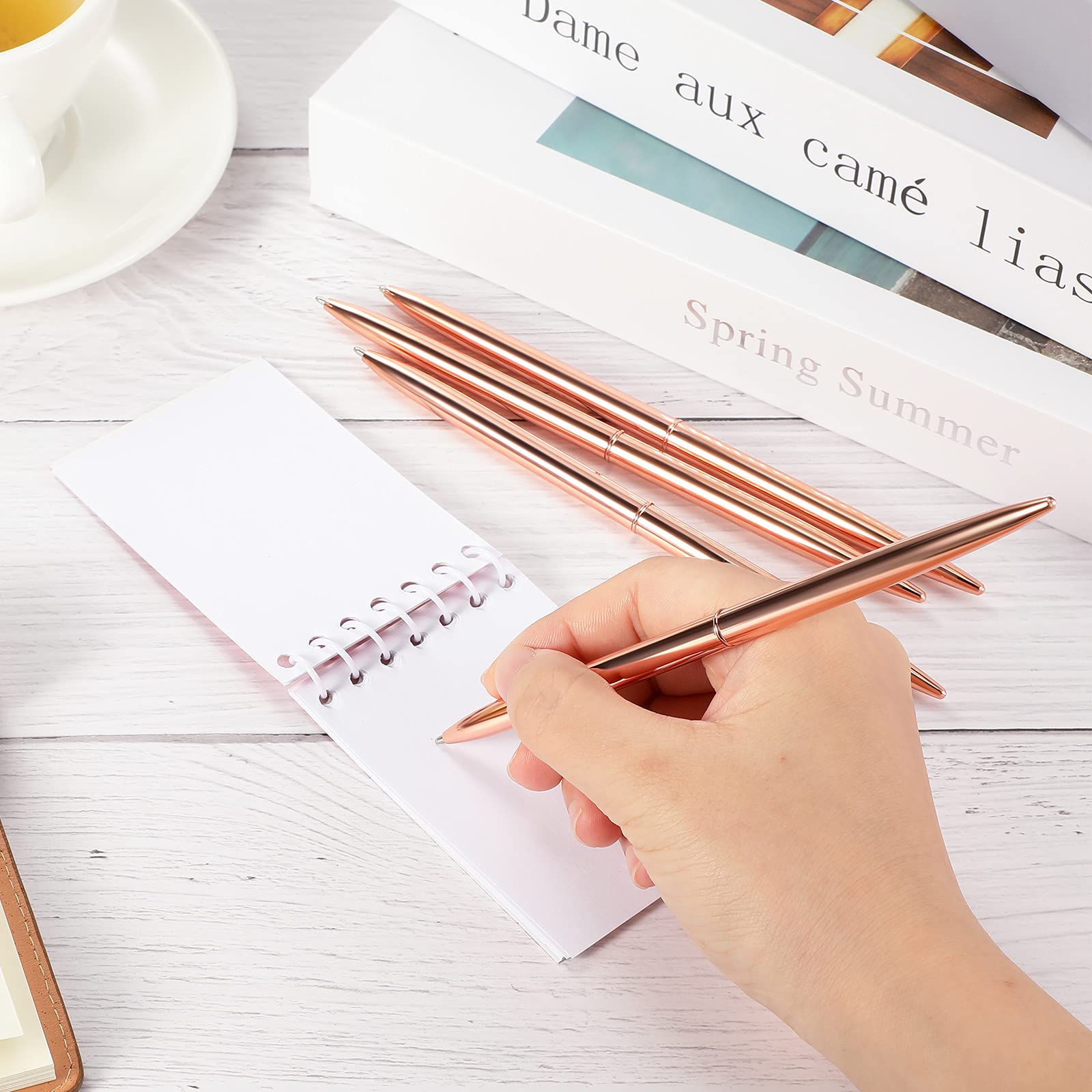 Outus 30 Pcs Rose Gold Ballpoint Pens Slim Metallic Retractable Lightweight Pens Set 1mm Medium