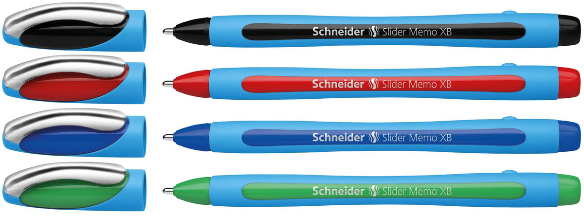 Schneider Schreibgeräte Ballpoint Pen Slider Memo Xb, Blister pack of 4 (Black, Red, Blue, Green)