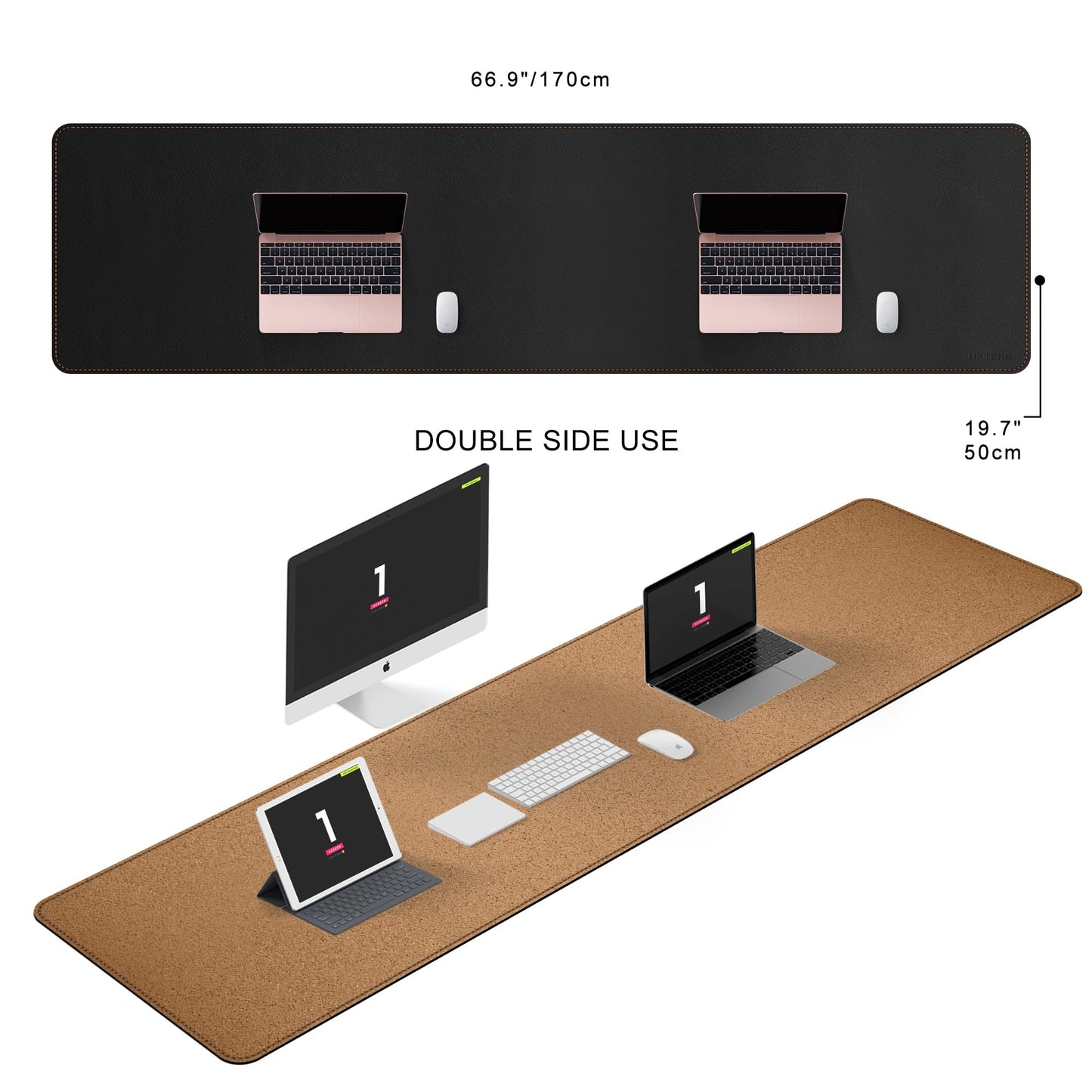MAIDERN 67” x 19.6” Desk Pad, Large Desk Mat, Cork & Leather Large Mouse pad for Desk, Waterproof