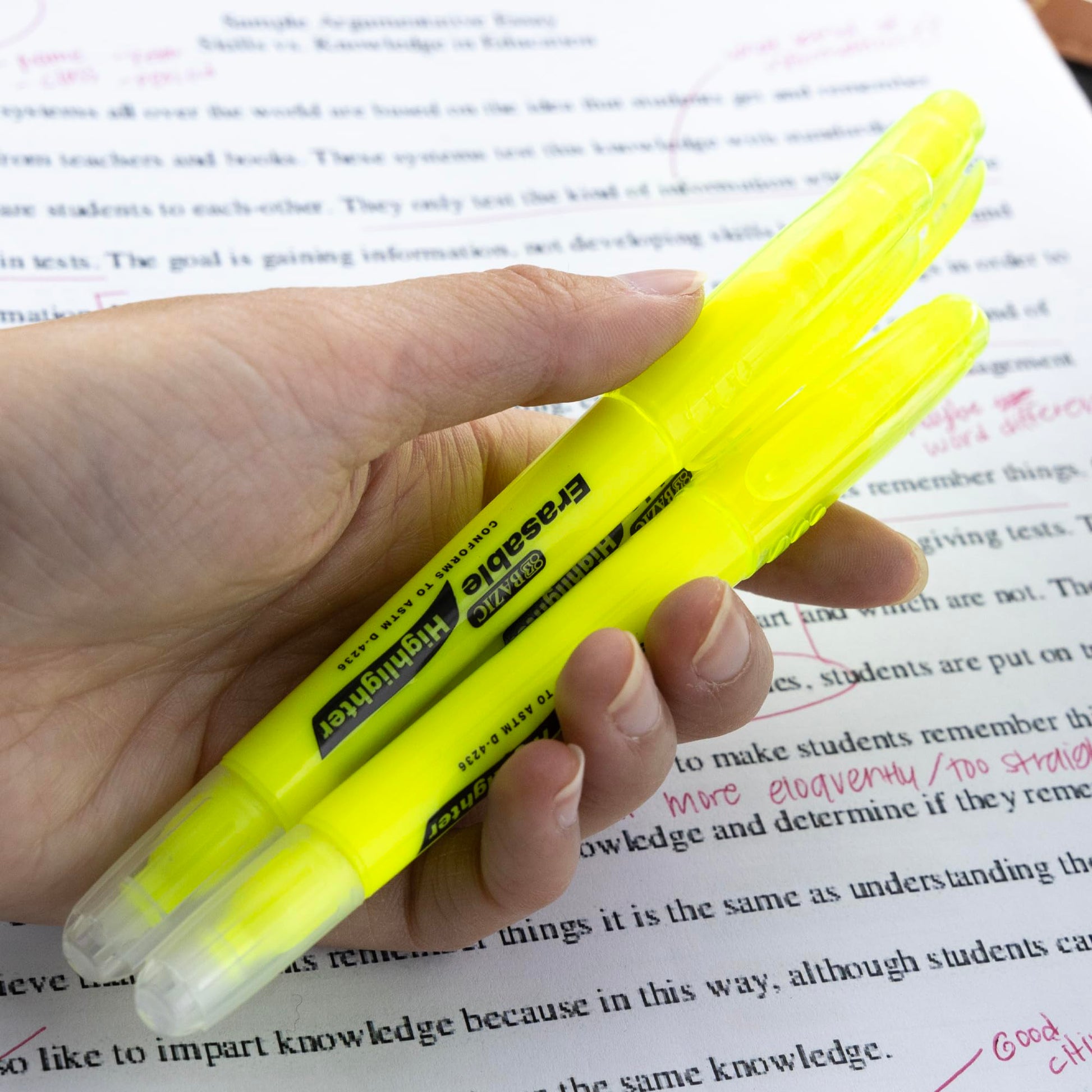 BAZIC PRODUCTS Yellow Erasable Highlighters, Eraser Tip, Chisel, 24-Box