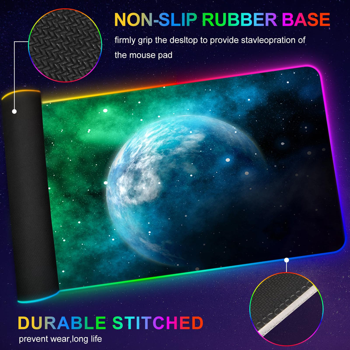 ARTSO Large RGB Gaming Mouse Pad, Led Big Mouse mat with 14 Light Modes, Extended Soft Computer