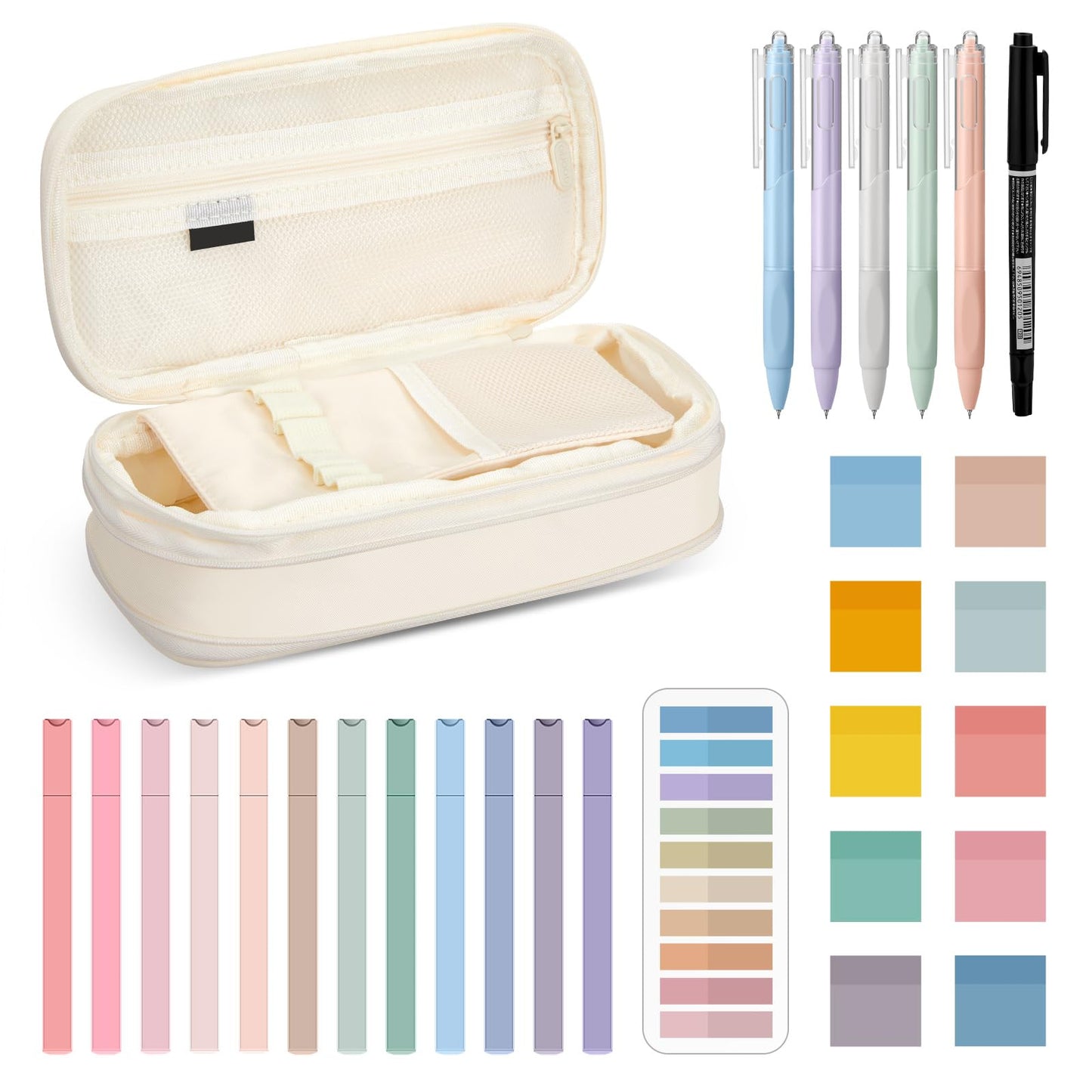 Jutom 39 Pcs Aesthetic Book Annotation Kit,Cream,Cute Style
