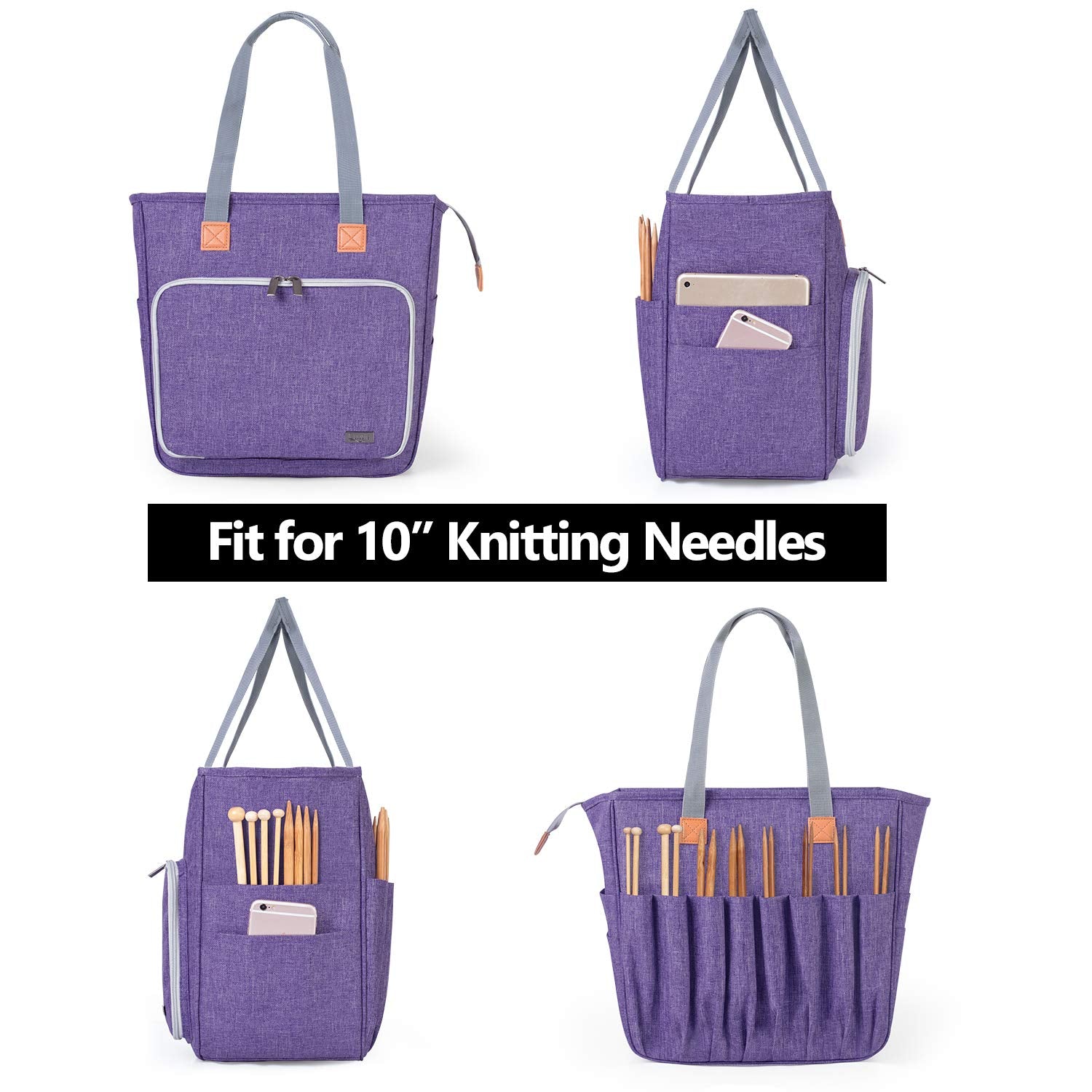 LUXJA Knitting Yarn Storage Tote Bag, Purple
