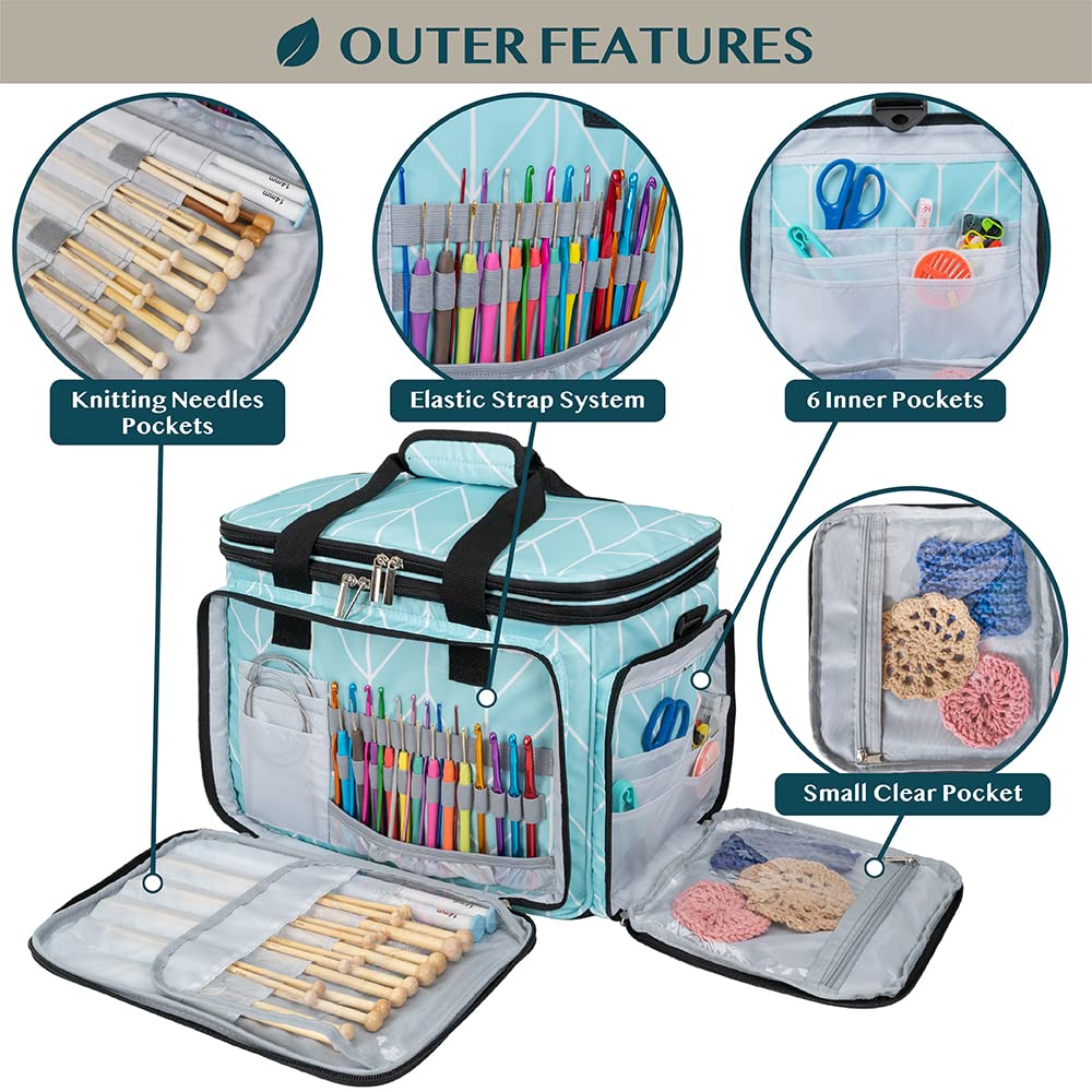 PAVILIA Large Knitting Yarn Storage Bag Crochet Organizer for Knitter, Teal