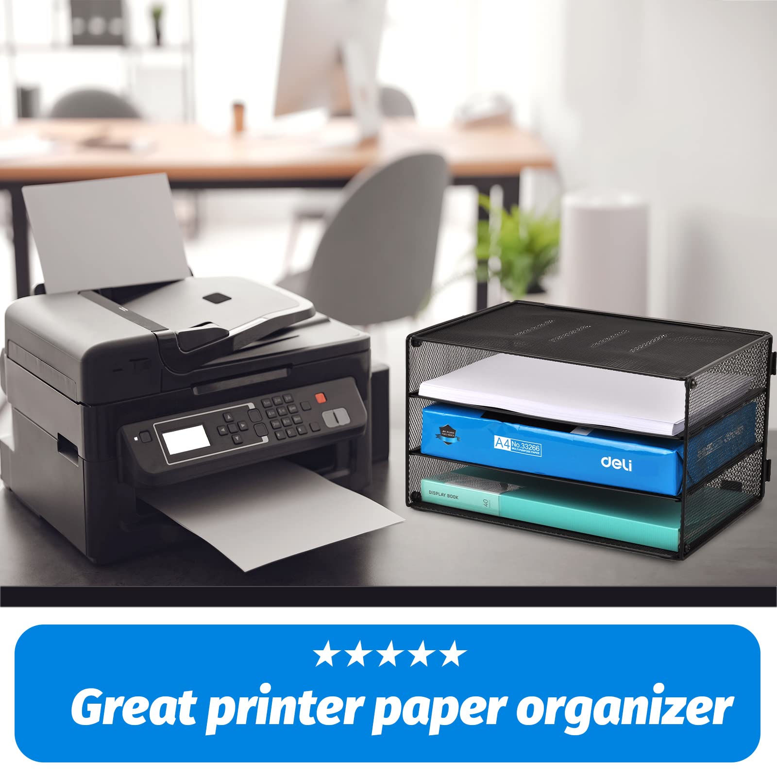 EASEPRES 3 Tier Mesh Desk Organizer Tray, File Paper Letter Folder Holder Desktop Paper Sorter Mail