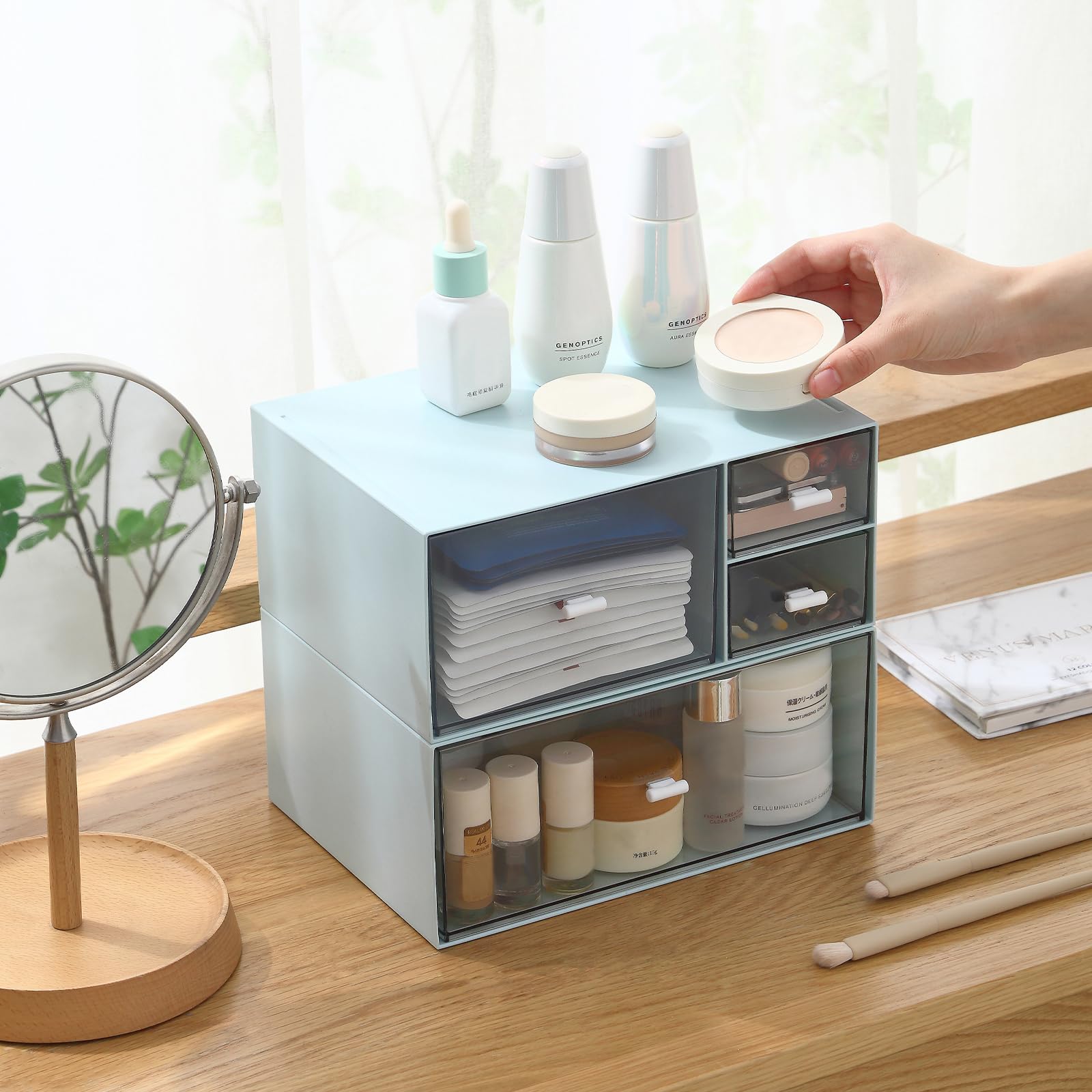 Marknor Desk Organizer with 4 Drawers, Makeup Organizer, Plastic Sundries Storage, Vanity