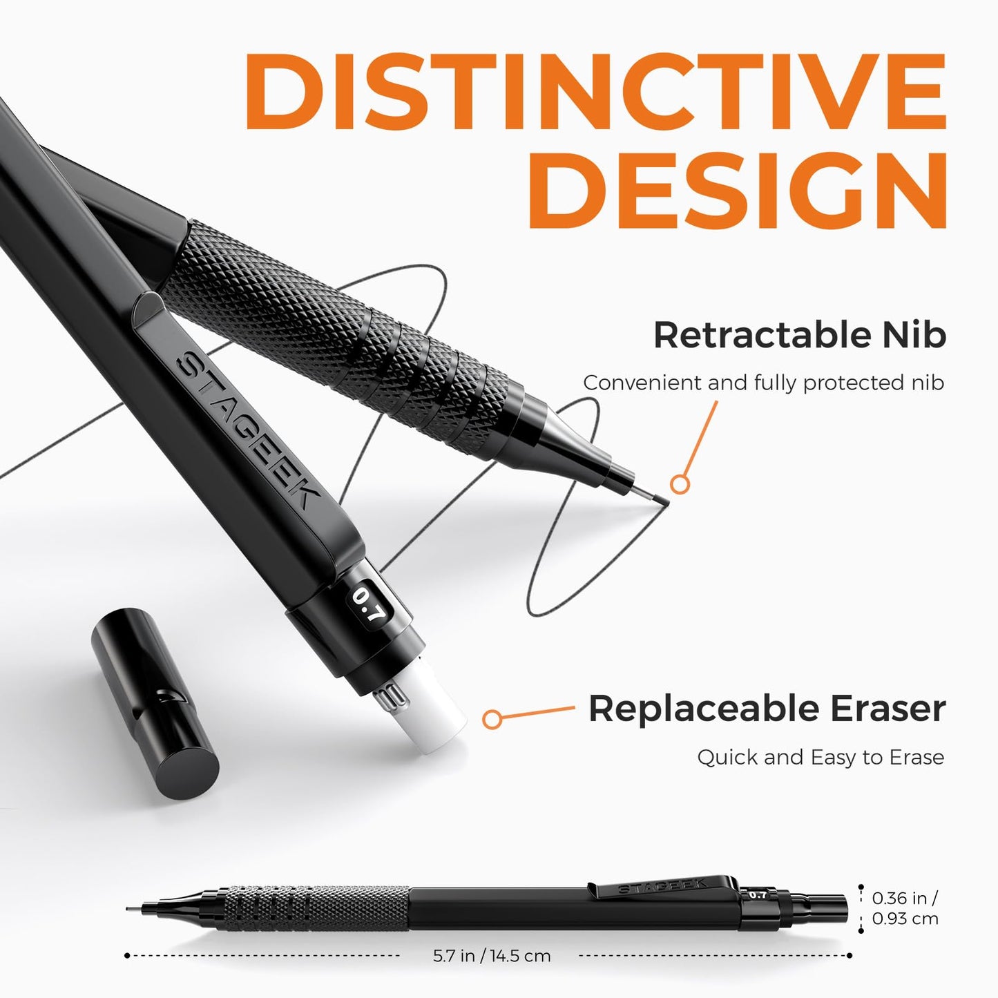 STAGEEK 21PCS Metal Mechanical Pencil Set, 0.3, 0.5, 0.7, 0.9, 2mm, Black
