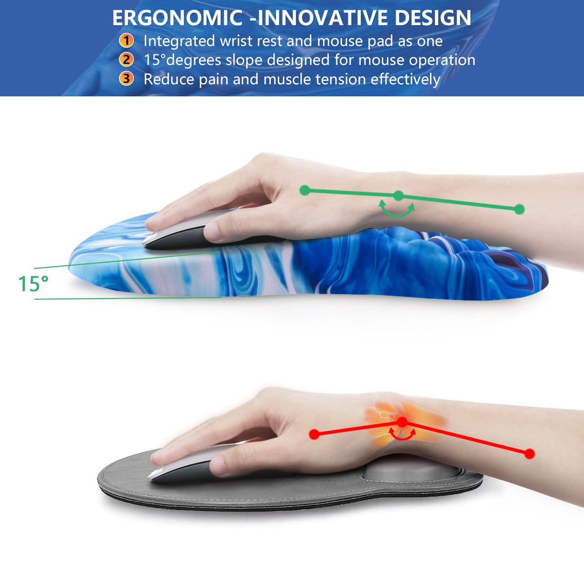 Laokiiy Mouse Pad Wrist Support, Ergonomic Mouse Pad with Wrist Rest, Comfortable Computer Mouse
