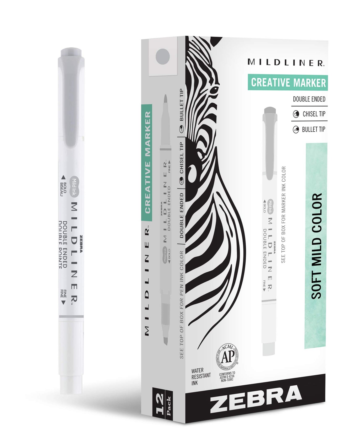 Zebra Pen MILDLINER No Bleed Highlighter, Gray Color, Dual Tip, 12-Pack