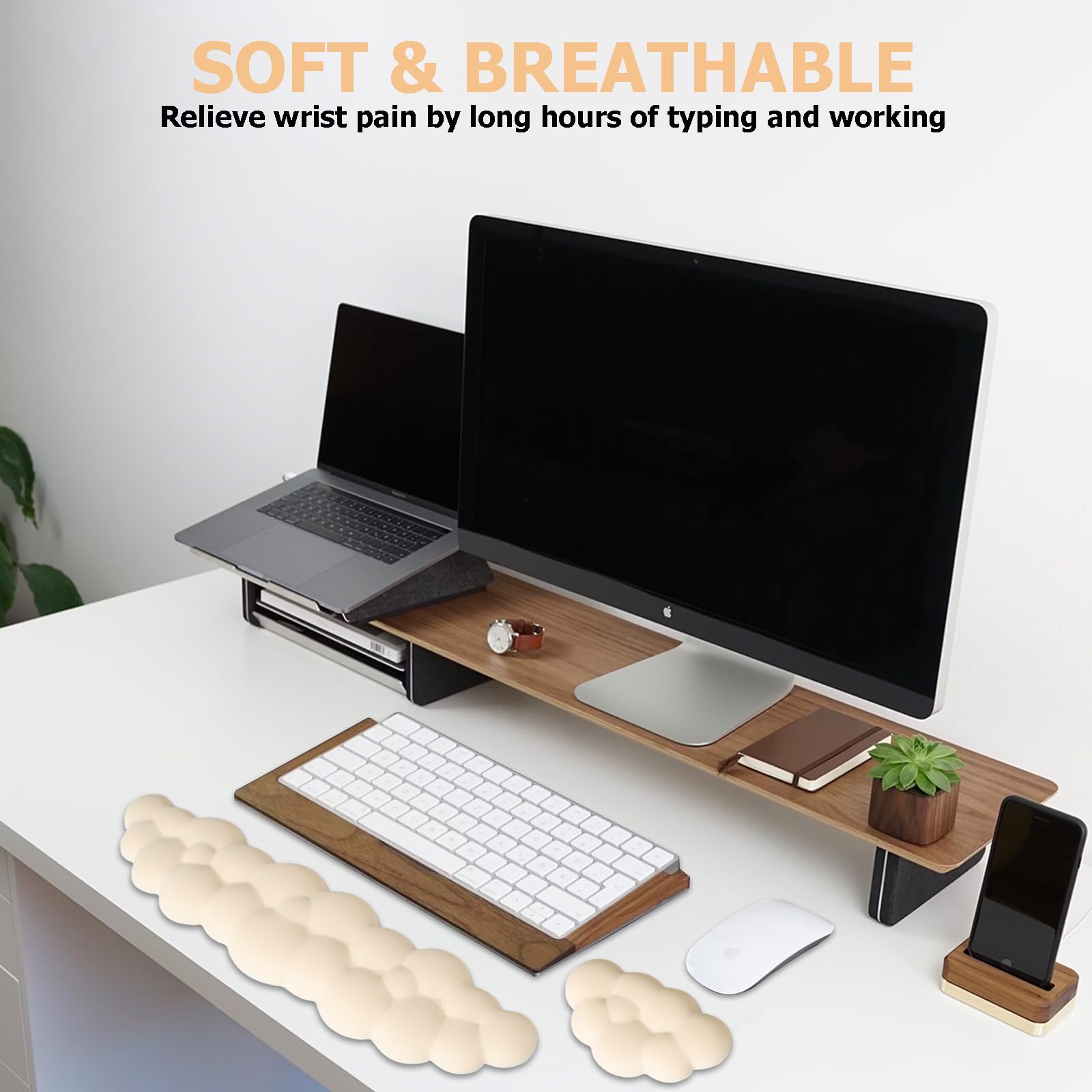 Cloud Wrist Rest Keyboard, Ergonomic Keyboard Wrist Rest Pad Set, Beige
