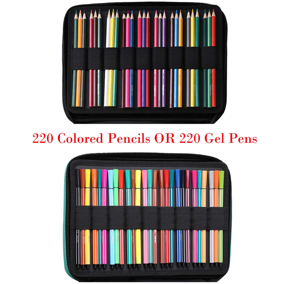 BOMKEE Pencil Case for Adults 220 Slots Pencase Colored Pencils Gel Pen Organizer Bag with Zipper