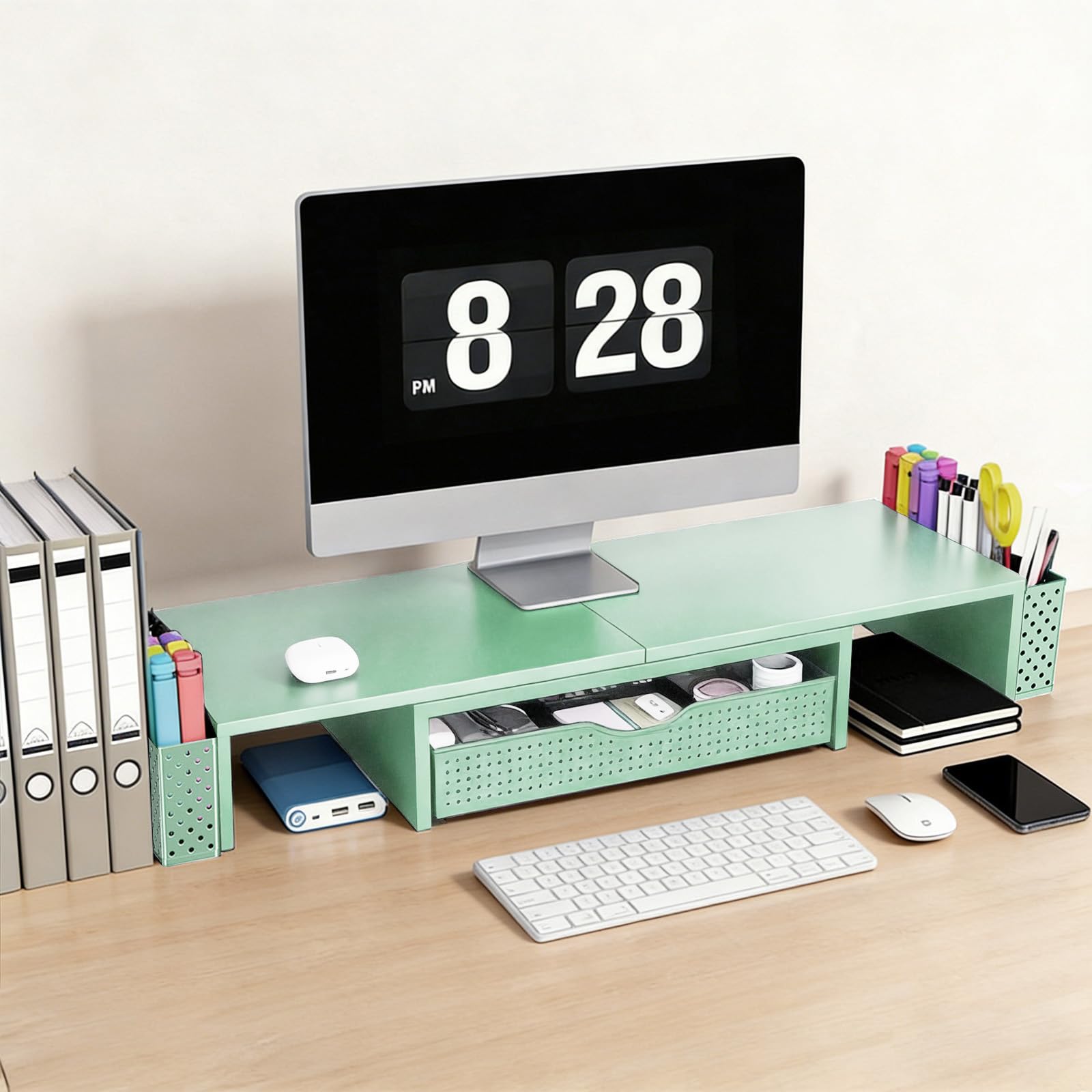 Spacrea Dual Monitor Stand Riser with Drawer and 2 Pen Holders