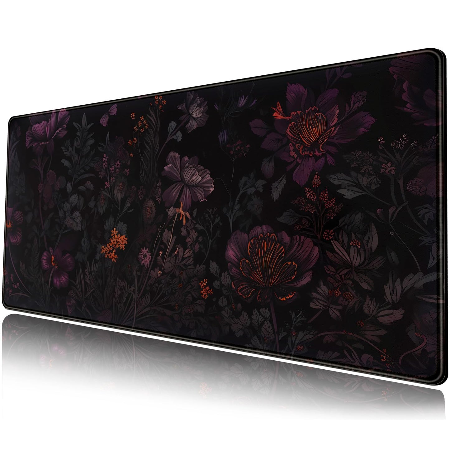 Dark Cottagecore Desk Mat Black Purple Flower XL Mouse Pad Large Gaming Mousepad Extended Vintage