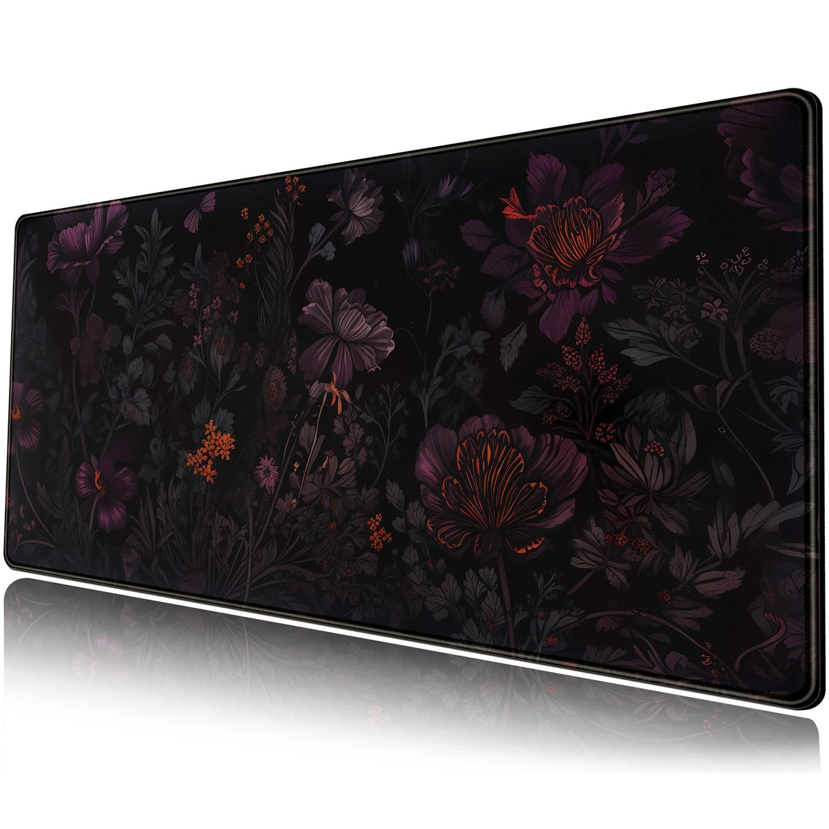 Dark Cottagecore Desk Mat Black Purple Flower XL Mouse Pad Large Gaming Mousepad Extended Vintage