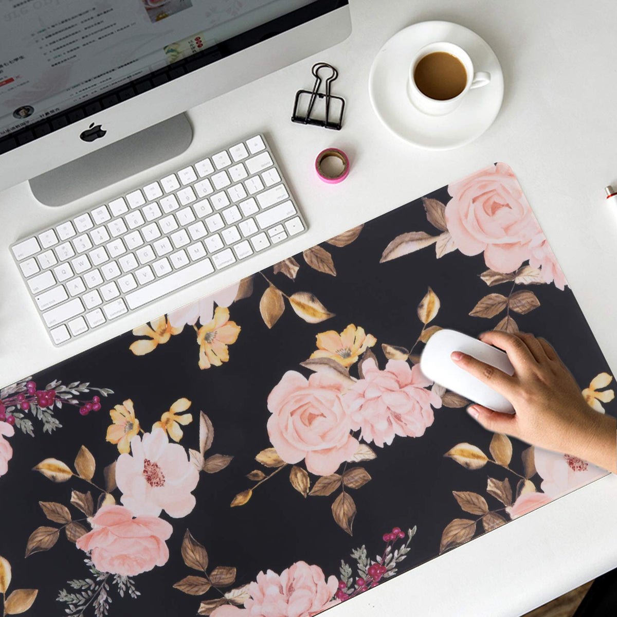 iCasso Extended Gaming Mouse Pad,XXL Desk Pad,Peony