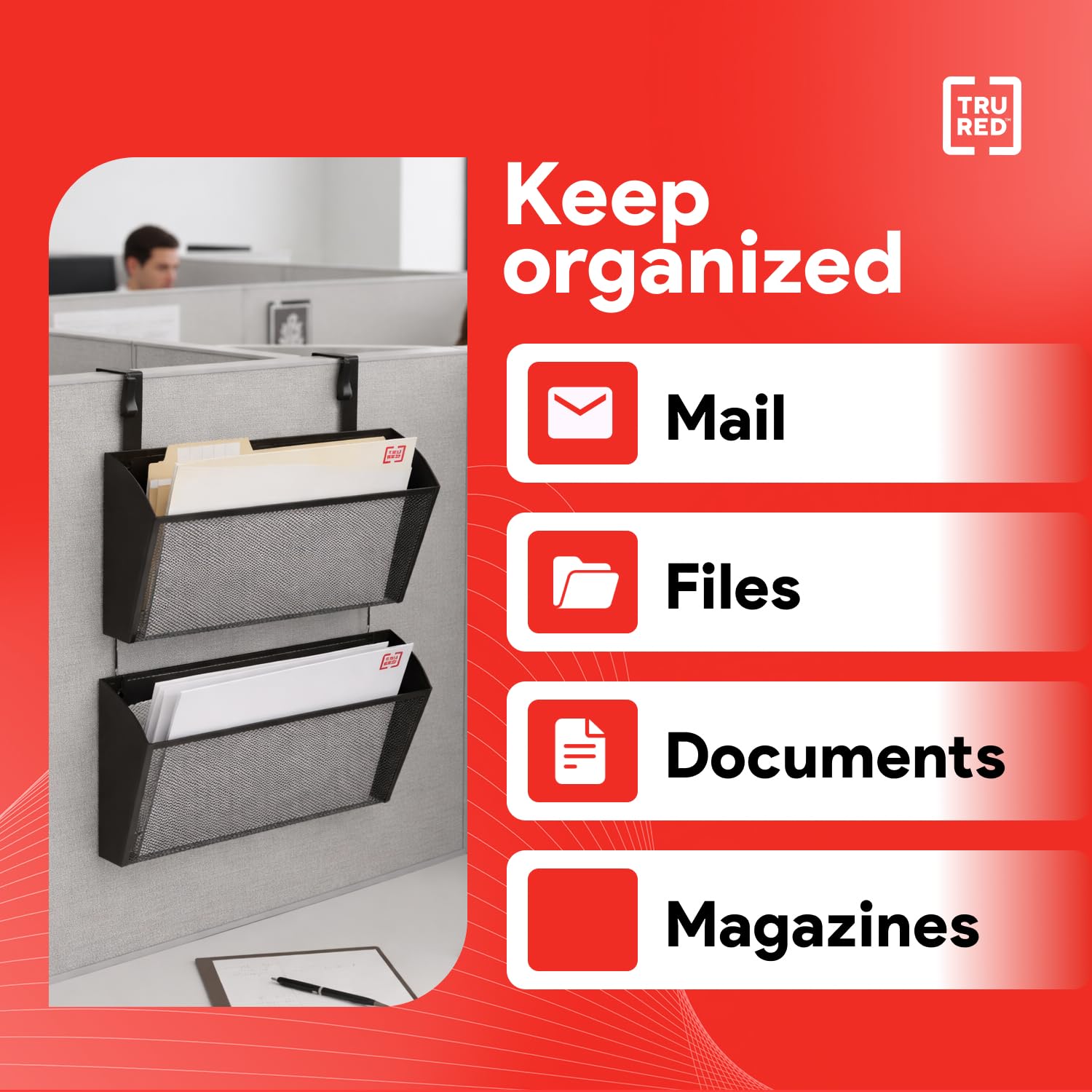 Staples TRU RED Mesh Letter Wall File, 1 - Pocket Hanging Organizer, Black, 2-Pack - Wall - Mounted