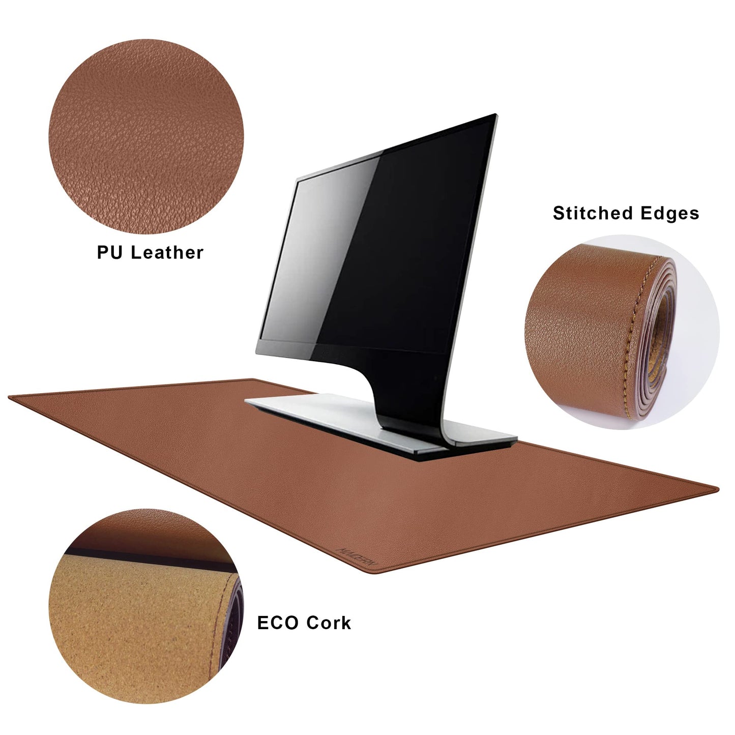 MAIDERN 40" x 16" Cork & Leather Desk Pad, Large XXL Mat, Full Mouse Pad, Reversible Protector for