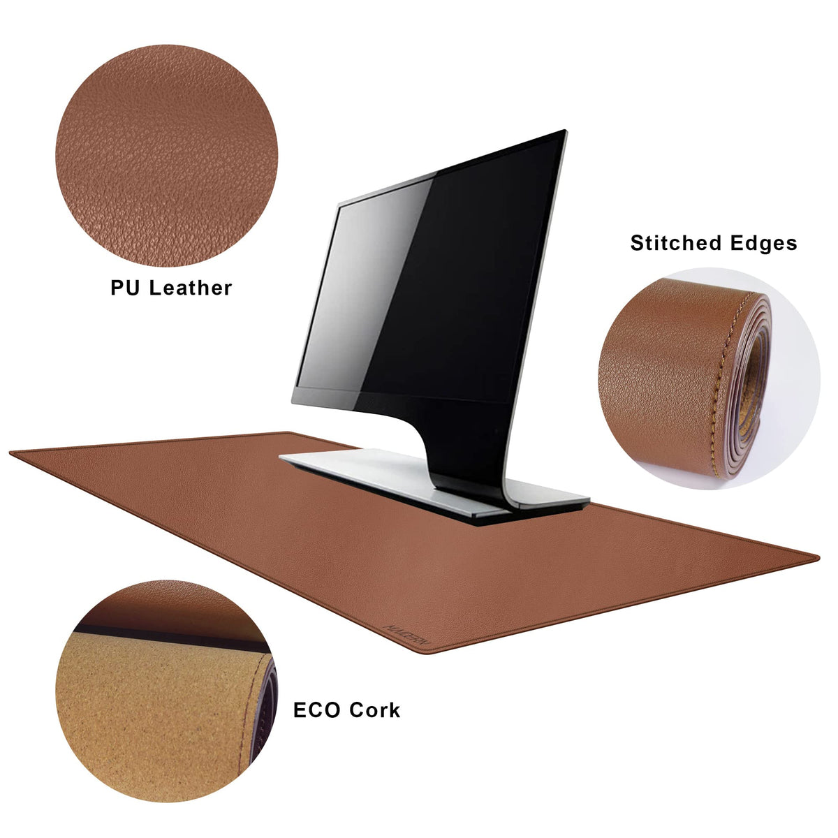 MAIDERN 40" x 16" Cork & Leather Desk Pad, Large XXL Mat, Full Mouse Pad, Reversible Protector for