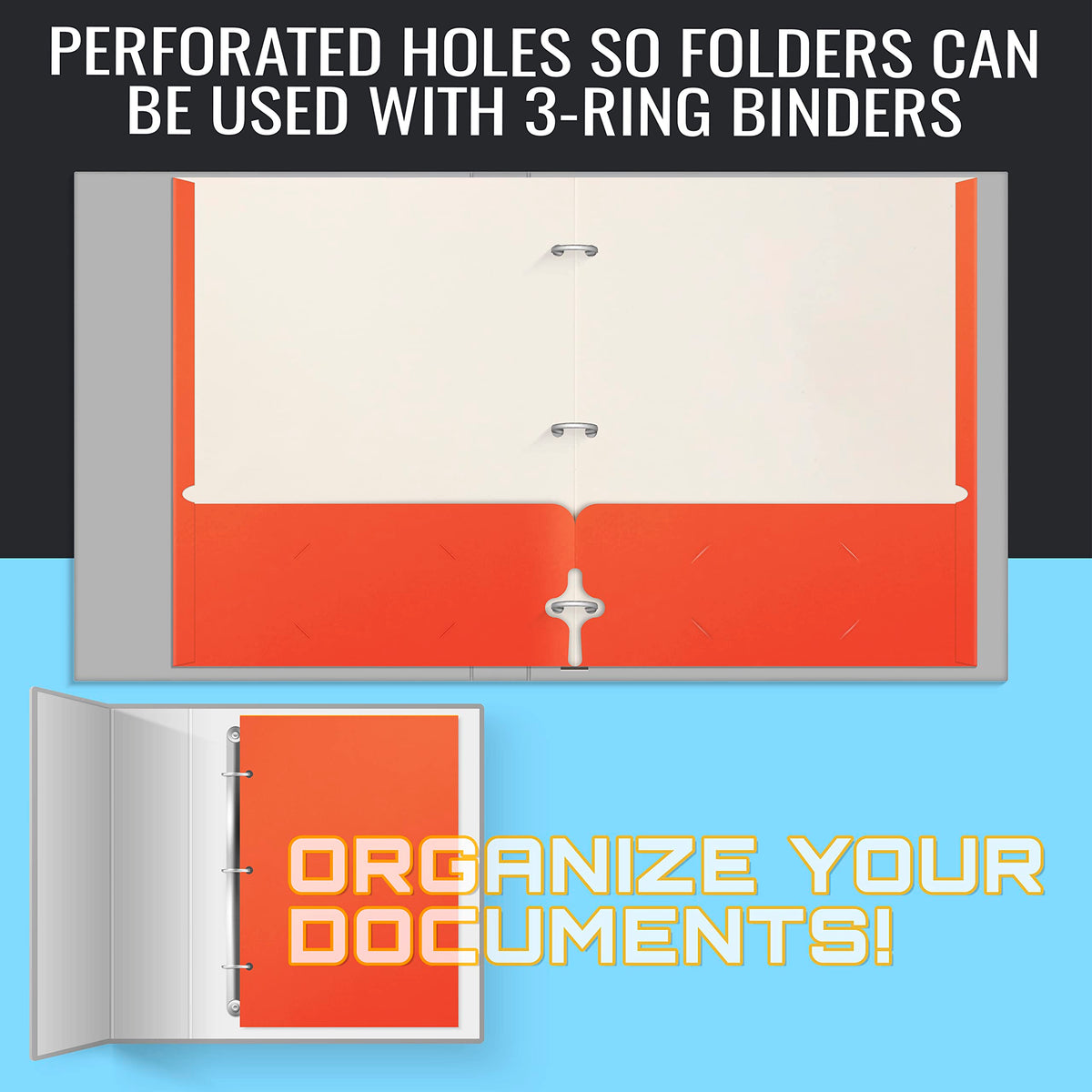 Better Office Products Two Pocket Portfolio Folders, 50-Pack, Orange, Letter Size Paper Folders, 50