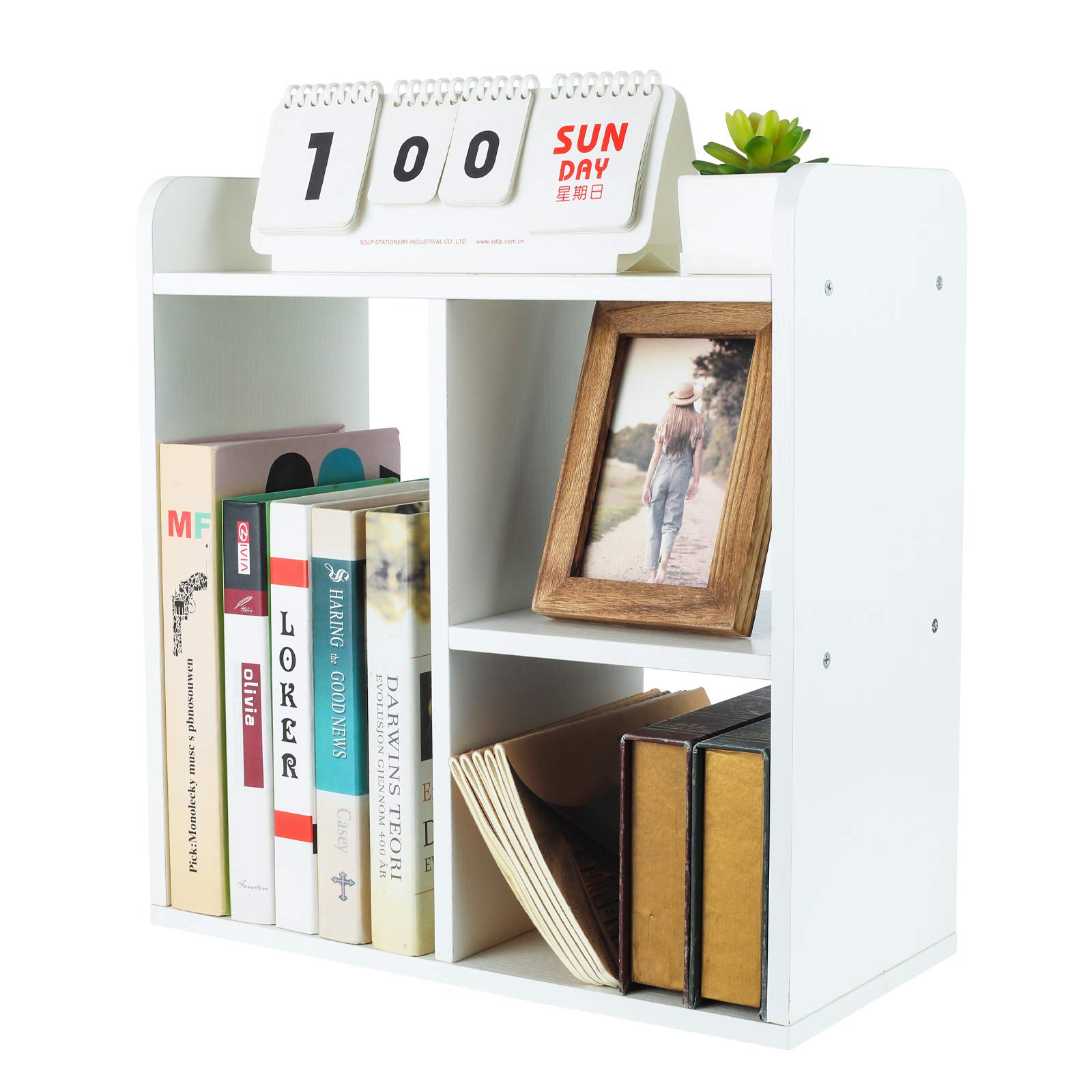 PAG-Mass Desktop Bookshelf Freestanding Wooden Countertop Bookcase Accessories Organizer Display