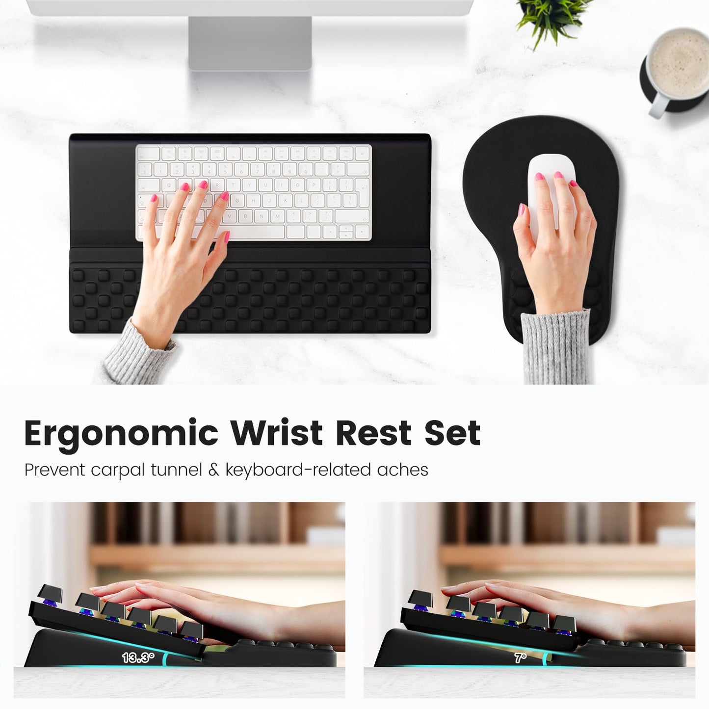Ospelelf Ergonomic Mouse Pad and Keyboard Stand Wrist Rest Set, Memory Foam Comfort, Pain Relief