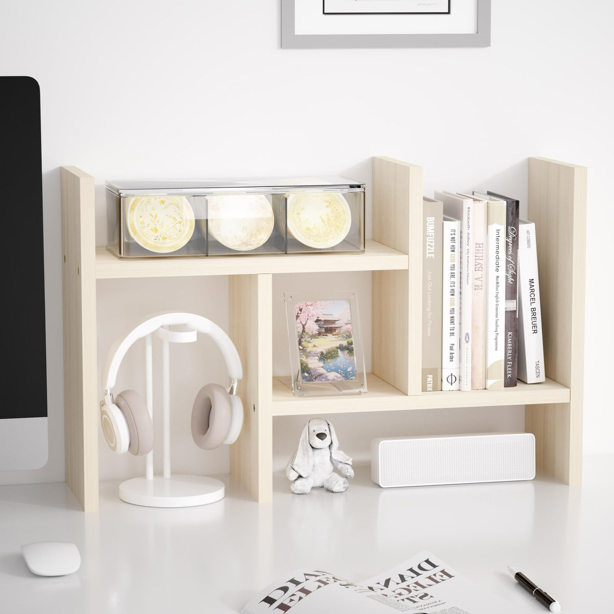 Jerry & Maggie Desktop Organizer Office Storage Rack Adjustable Wood Display Shelf Free Style