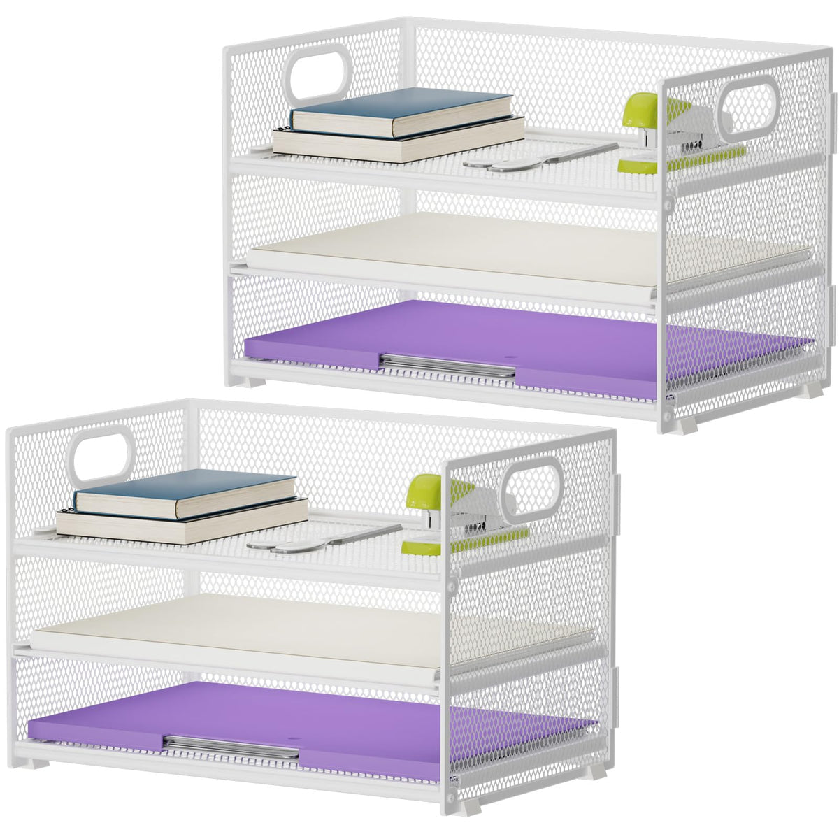 Marbrasse 3 Tier Paper Organizer Letter Tray, Mesh File Organizer with Handle, Paper Sorter Desk