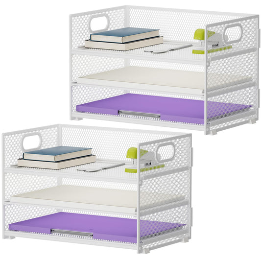 Marbrasse 3 Tier Paper Organizer Letter Tray, Mesh File Organizer with Handle, Paper Sorter Desk