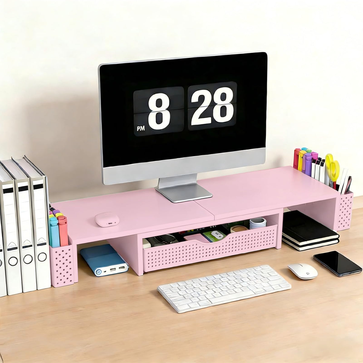 Spacrea Dual Monitor Stand Riser with Drawer and 2 Pen Holders
