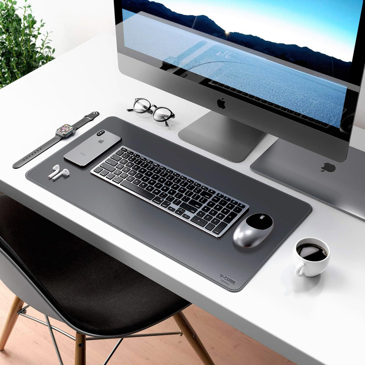 V-CUBE Designs Desk Mat|60X35cm|2.4mm Thick(Padded)|Premium Vegan Leather Laptop Mat/Extended Mouse