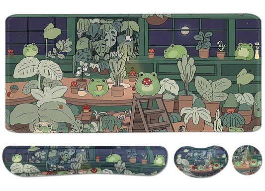 Cute Frog 4 in 1 Large Mouse Pad Set, Kawaii Extended Mouse Pad Set Desk Pad Easy Typing for Typing