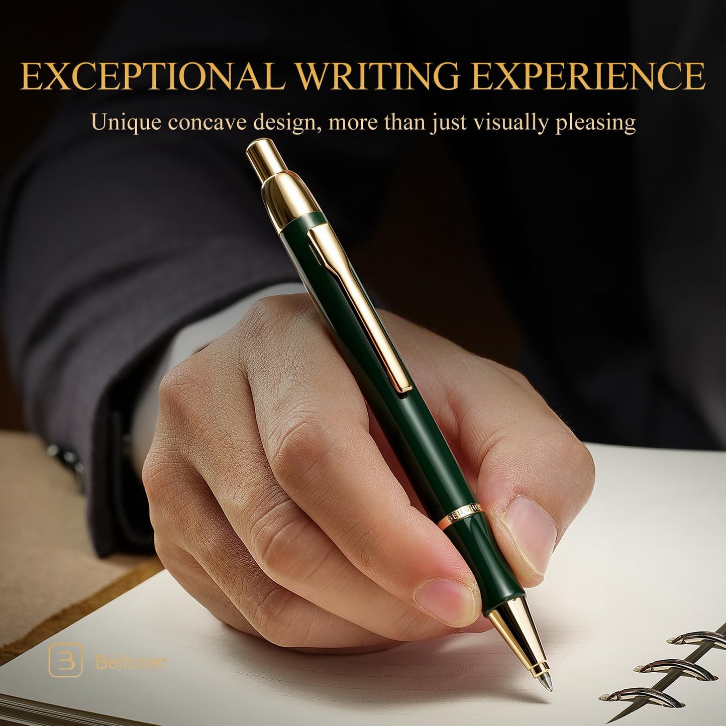 BEILUNER Luxury Gel Pen with 24K Gold Electroplating Finish, Green Piano Lacquer, Luxury Grade