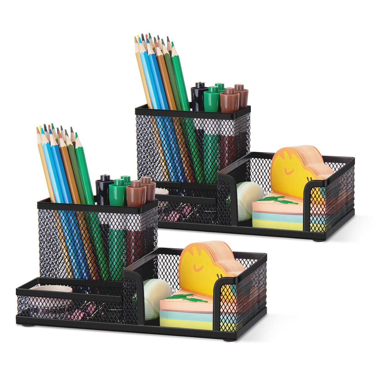 Comix 2 Packs Mesh Pen Holder, Desk Organizer for Home Office, Black
