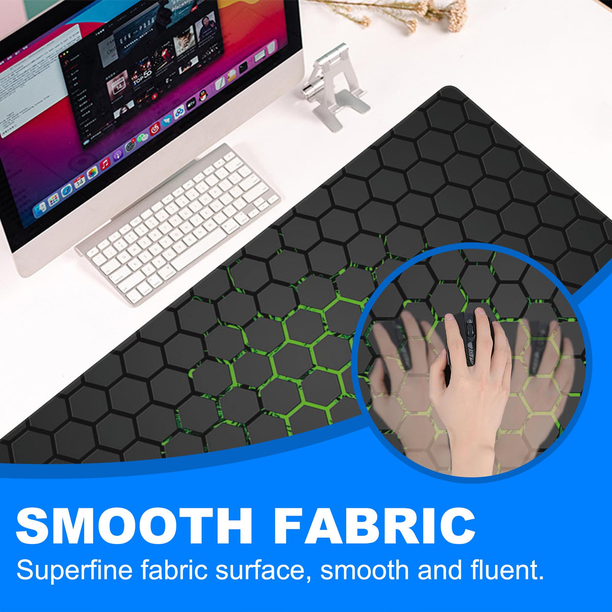 Desk Pad, Green Honeycomb Science Technology Extended Gaming Mouse Pad Large, 35.4"x15.7" Big Mouse