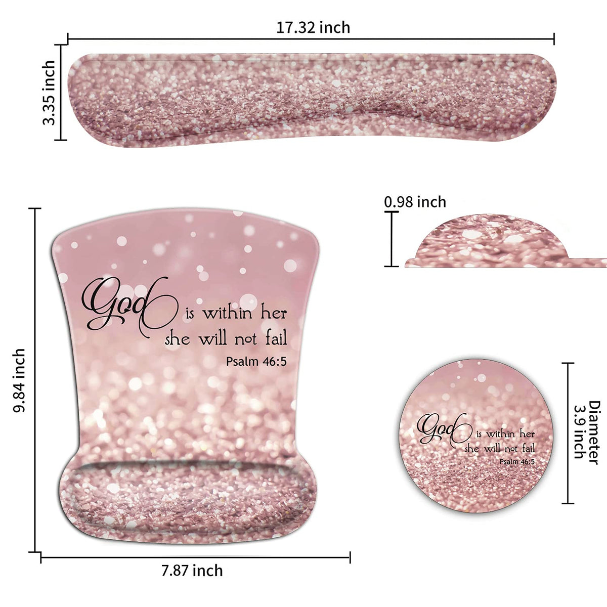 Ergonomic Mouse Pad Wrist Support Gel and Keyboard Wrist Rest Set Psalm 46:5 God is Within Her, She