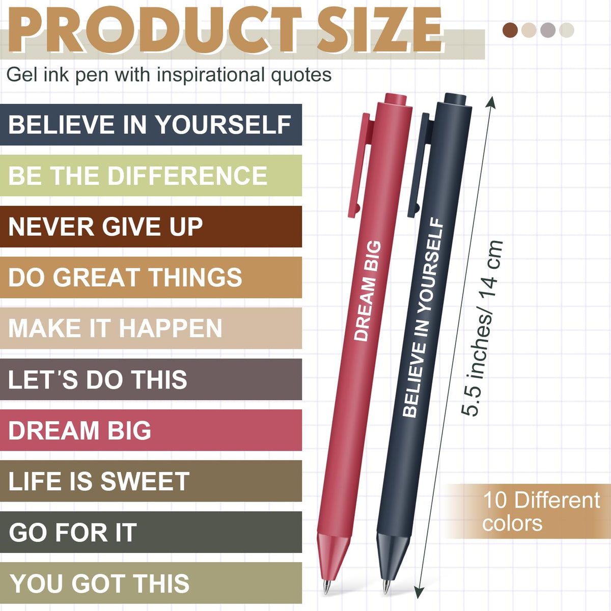 Crtiin 50 Pcs Inspirational Pens Bulk Morandi Color, Motivational