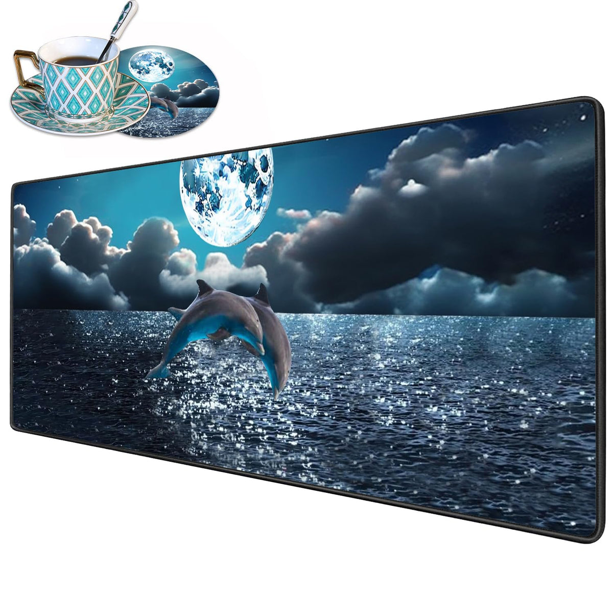 Desk Pad Mat Gaming Mouse Pads with Coasters, 31.5"x 11.8" XXL Large Big Computer Keyboard Mouse