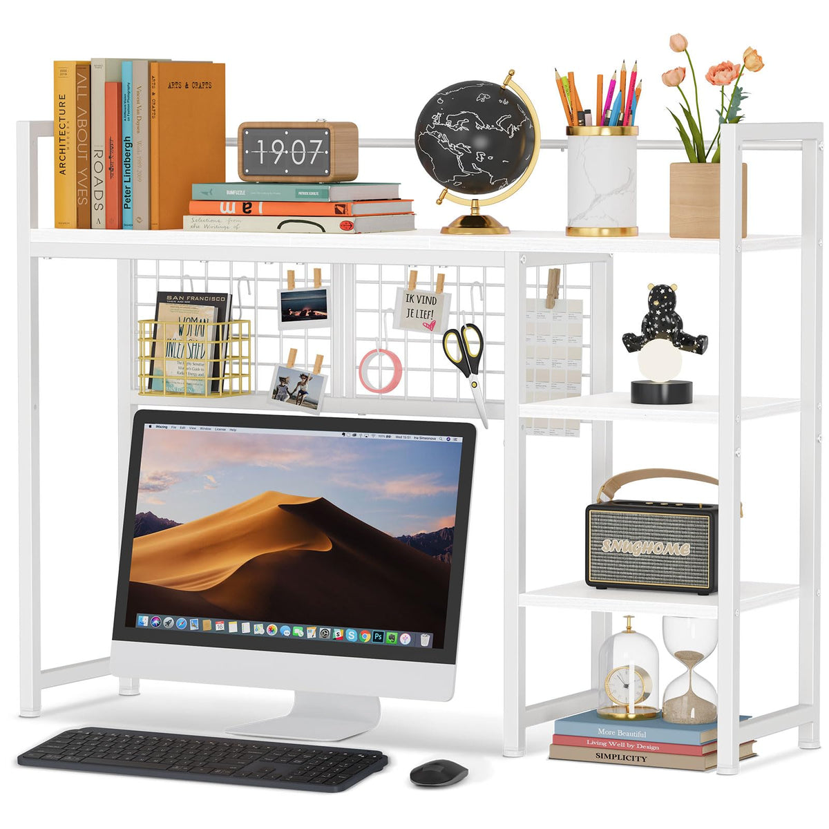 Snughome Desk Shelf, 38.6" Desktop Organizer Shelf, Desk Hutch for Computer Monitor, 4 Tier Desktop