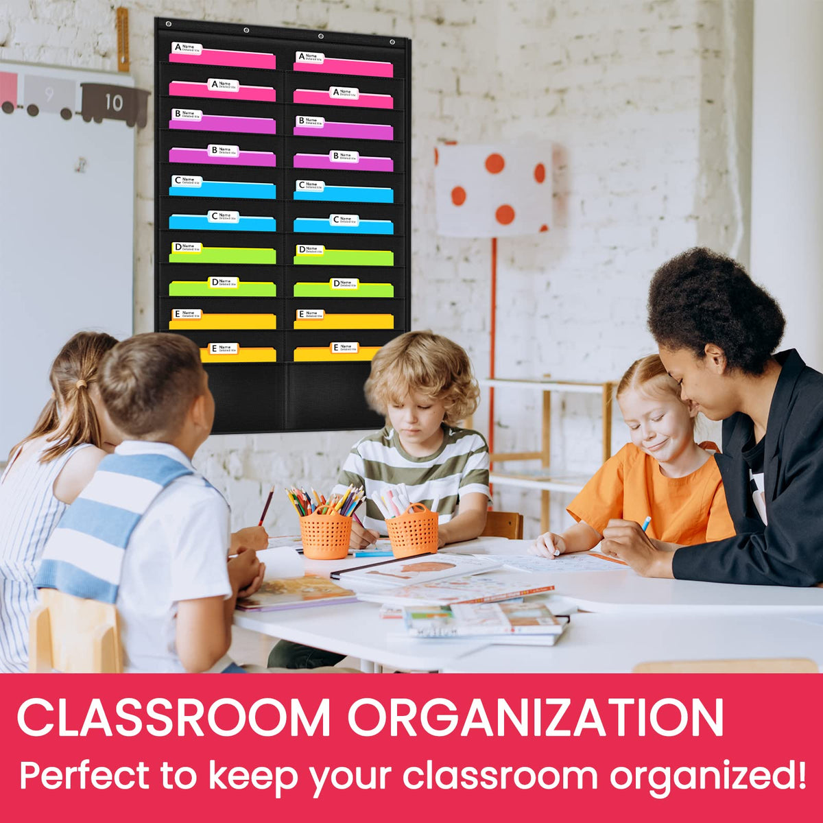 Godery Folder Pocket Chart (Black), Cascading Wall Organizer for School, Classroom, Home or Office