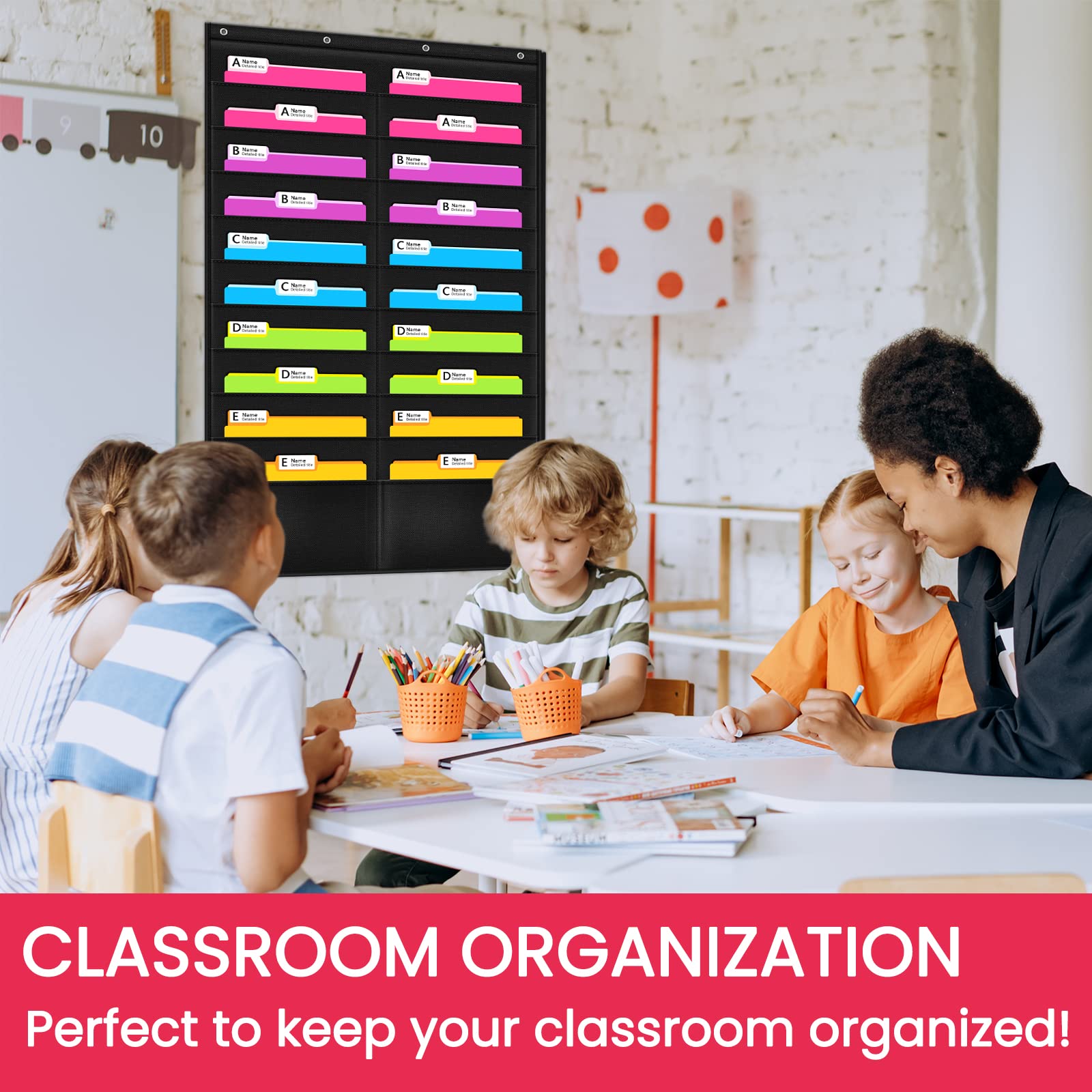 Godery Folder Pocket Chart (Black), Cascading Wall Organizer for School, Classroom, Home or Office