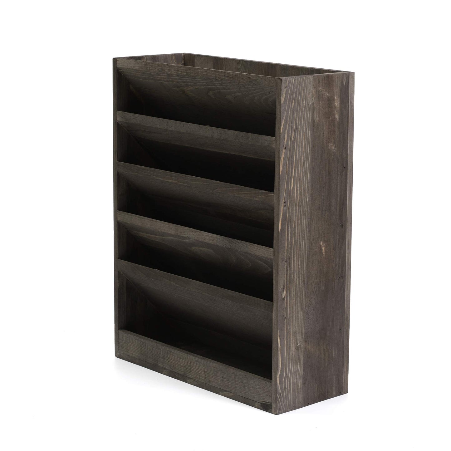 Vintage Rustic Wooden 5 Slot Office Desk or Distressed Torched Wood Wall Mounted Hanging Document