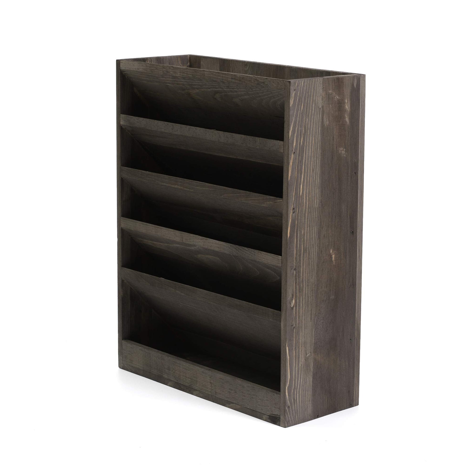Vintage Rustic Wooden 5 Slot Office Desk or Distressed Torched Wood Wall Mounted Hanging Document