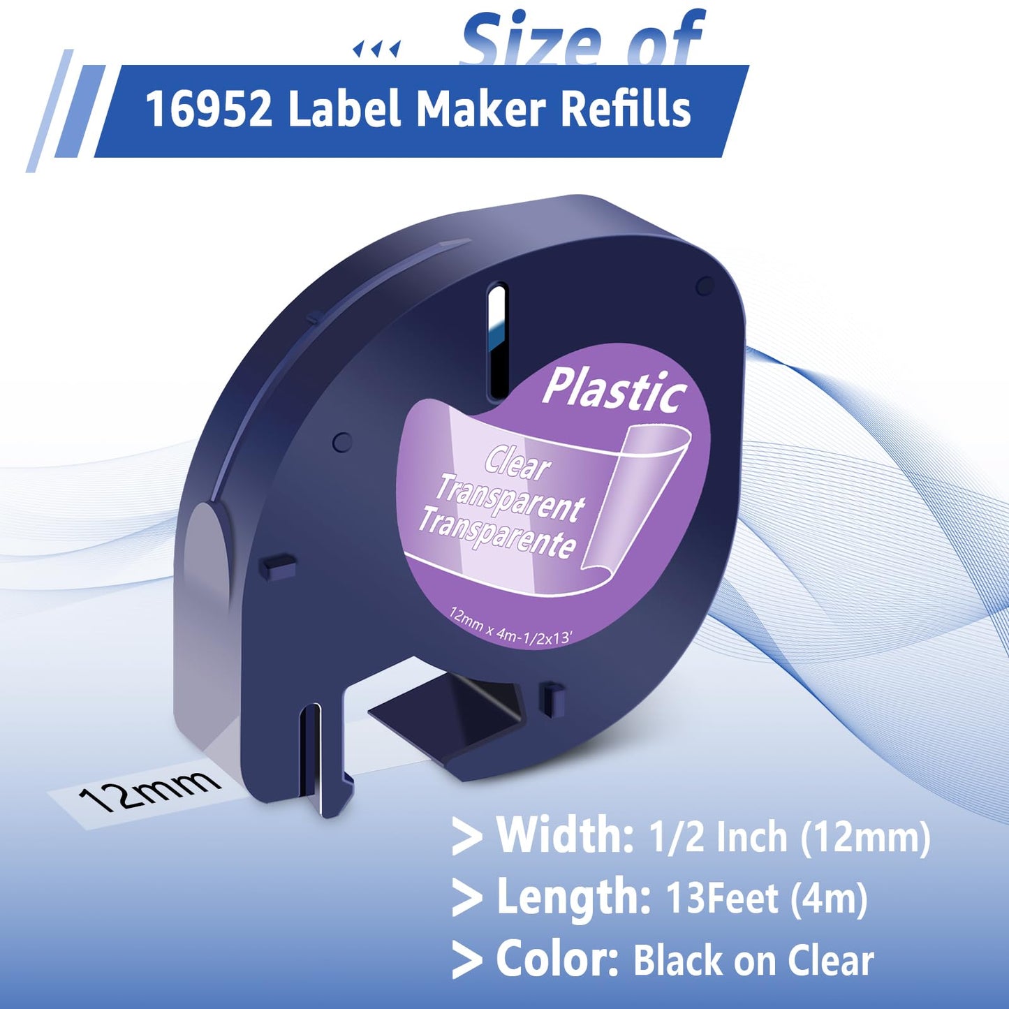 10PK Compatible for Dymo LetraTag Refills 16952 Black on Clear 12mm x 4m