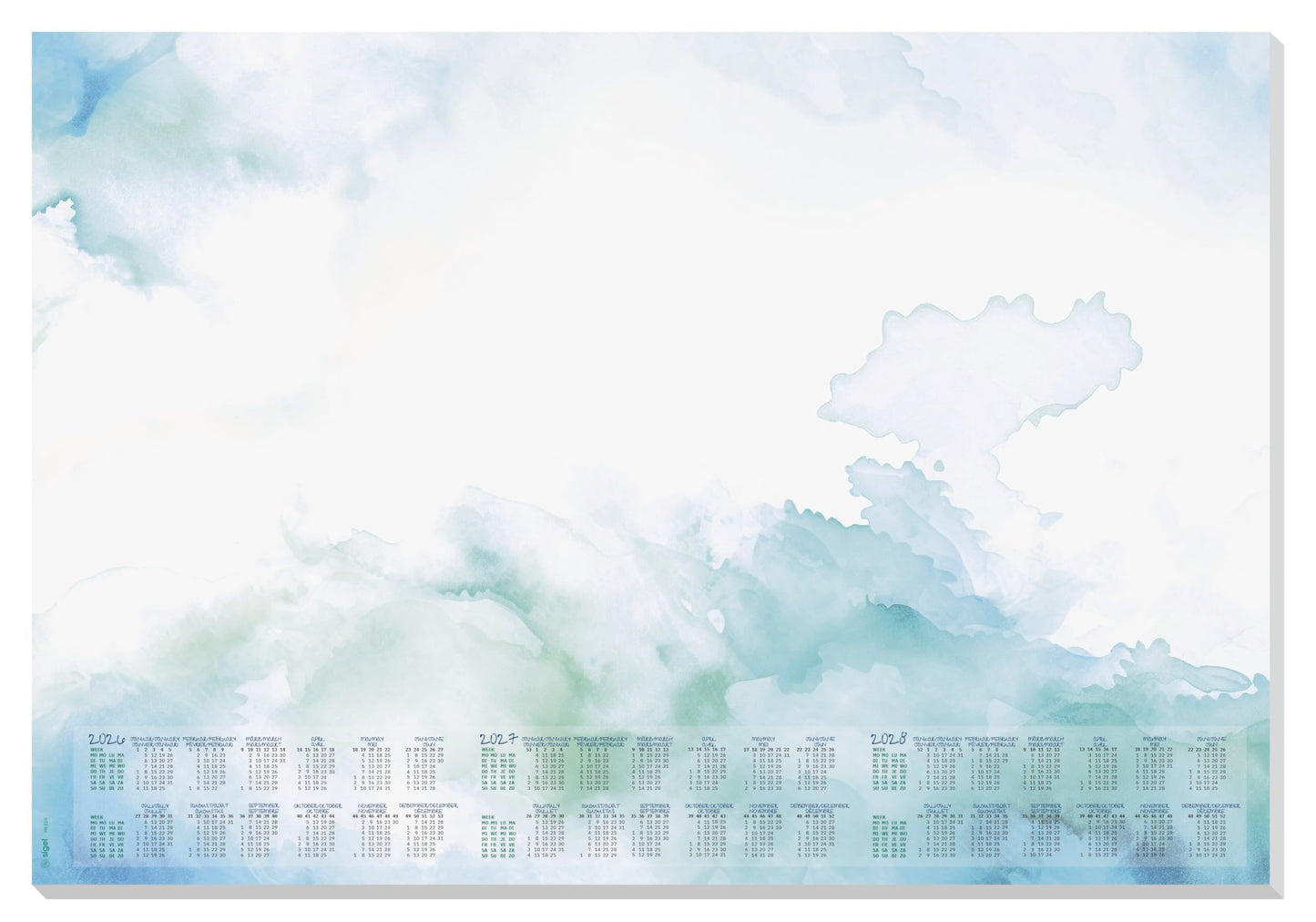 SIGEL H6314 Paper Desk pad- Watercolour - Green/Blue - Approx. A2-2026/2027/2028 - DE/EN/FR/NL - 30