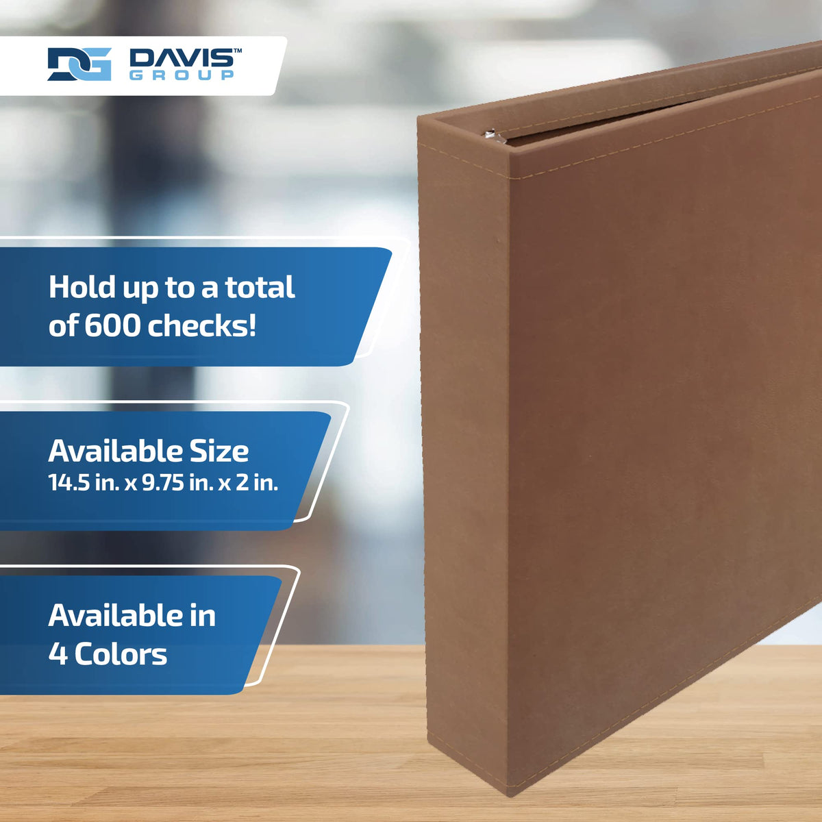Premium 3UP Business Checkbook Binder, 2" Round Rings, 9.75" x 14.5", Tan