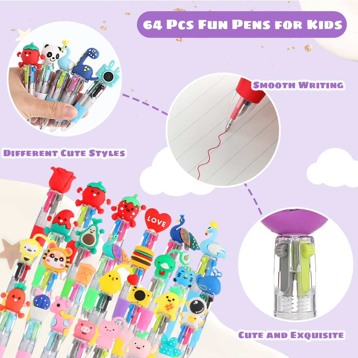 BESARME 64 Pcs Fun Pens for Kids, Prizes for Kids Classroom