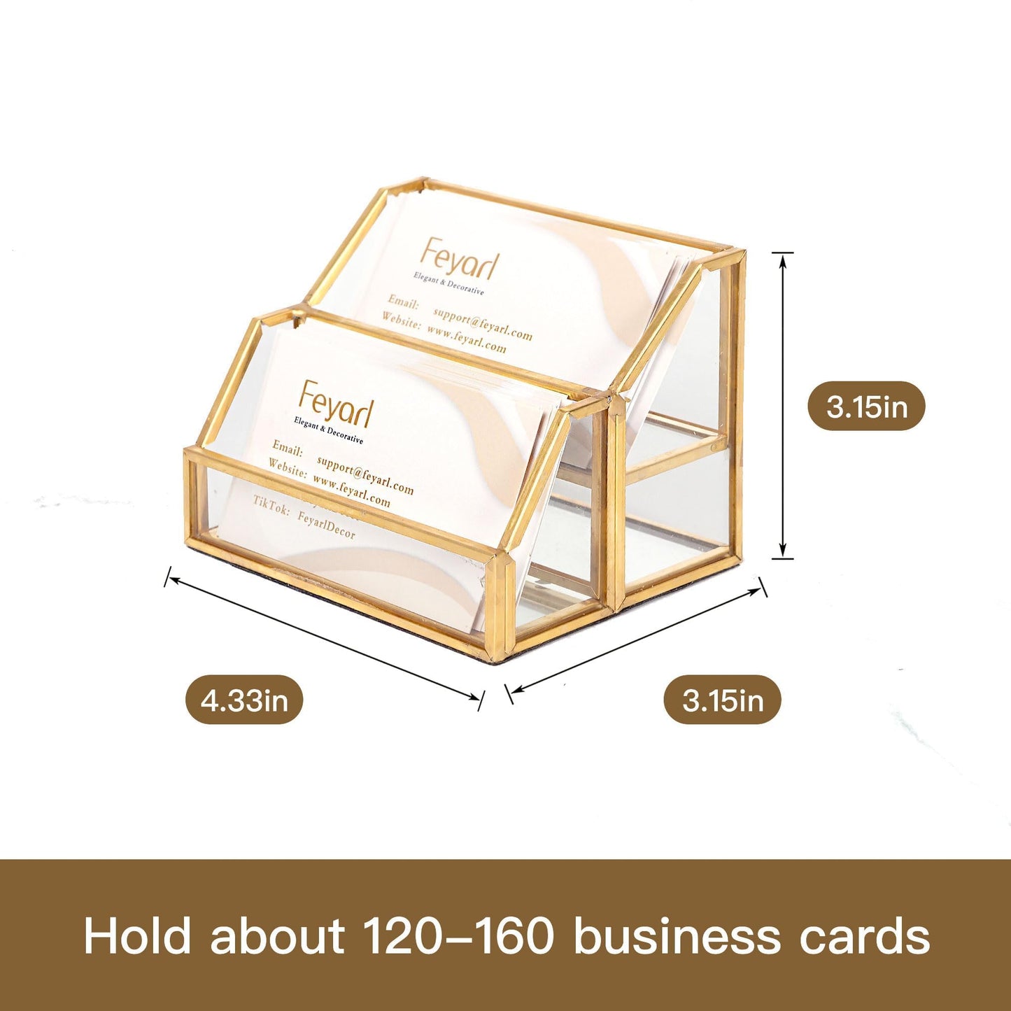 Feyarl Gold Glass Business Card Holder 2 Slots Name Cards Display Stand Business Cards Organizer