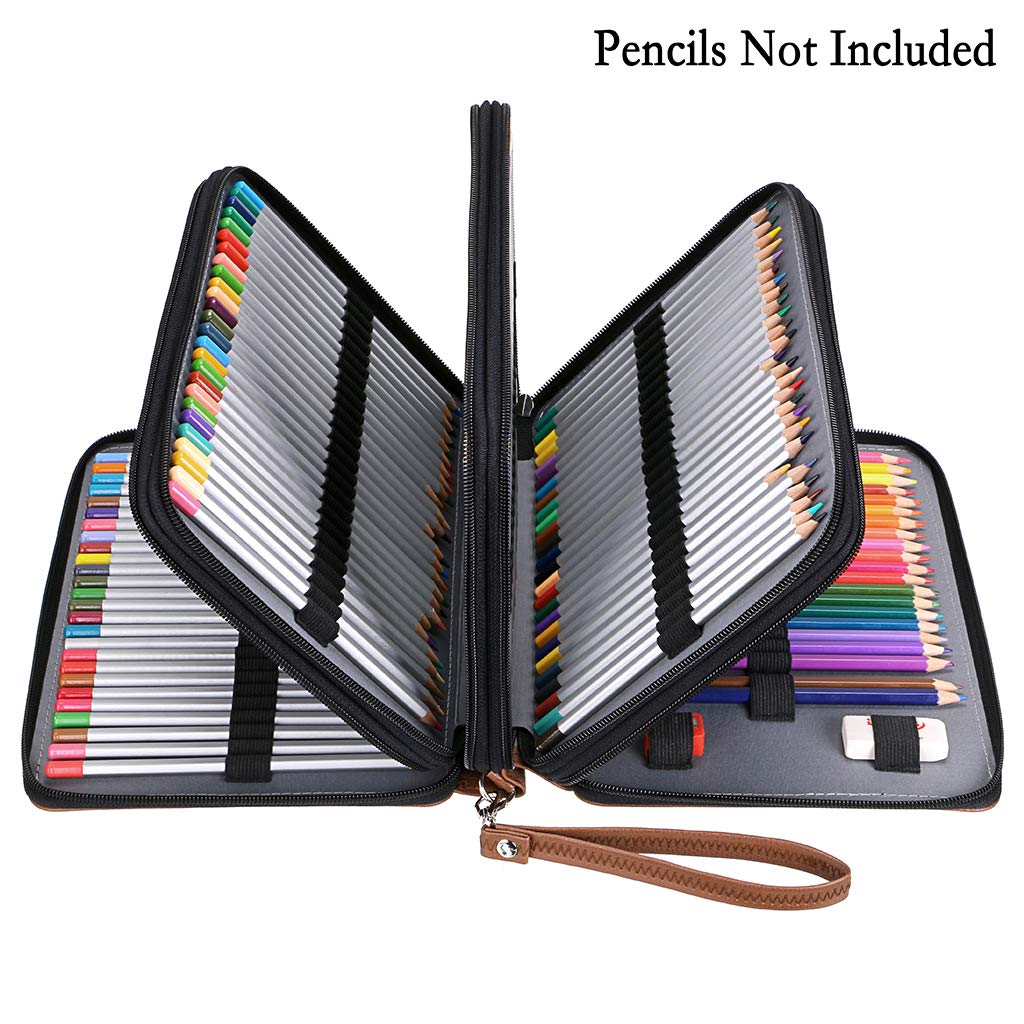 BTSKY 200 Slots Colored Pencil Organizer - Deluxe PU Leather Pencil Case